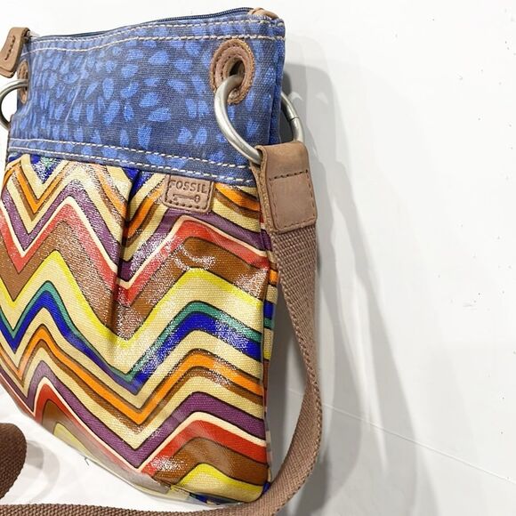Fossil Crossbody Handbag‎ Womens Coated Canvas Striped Key-Per - Picture 6 of 16